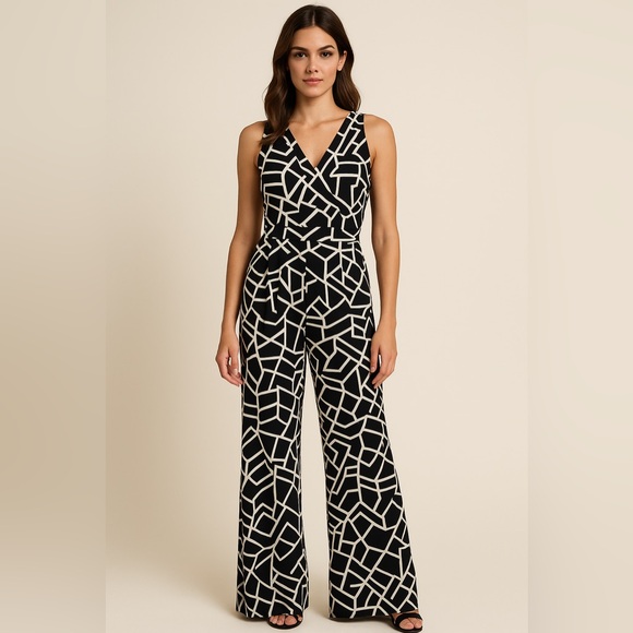 Armani Exchange Black and White Geometric Jumpsuit - Picture 1 of 6